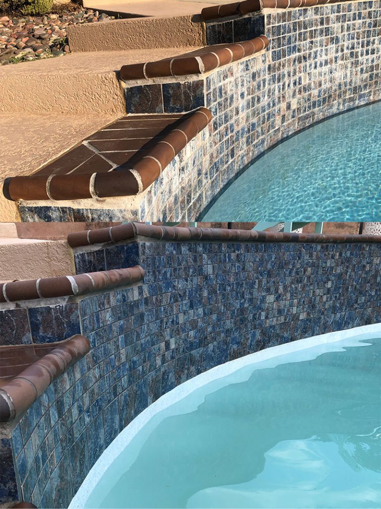 Before & After Pool Tile Cleaning with Dustless Blasting