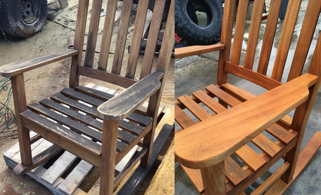 Dustless blasting wood chair