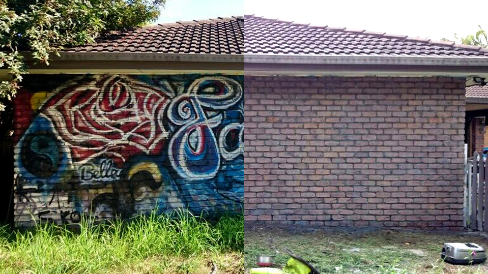 Before and After Graffiti removal with Dustless Blasting